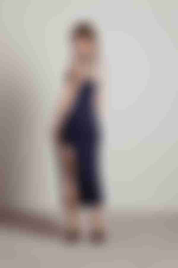 Kels Tie Strap Slit Midi Dress - Navy