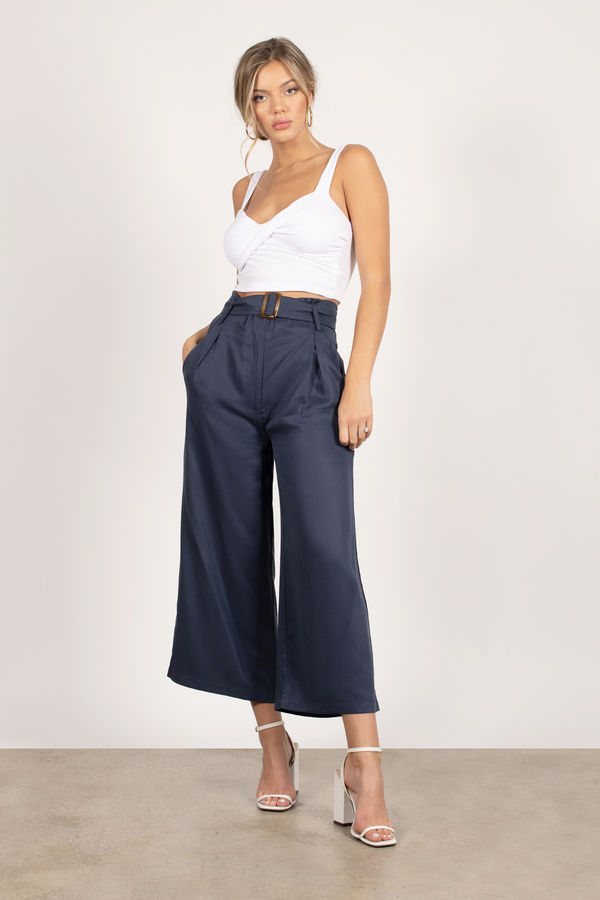 Millie Navy Cropped Wide Leg Pants
