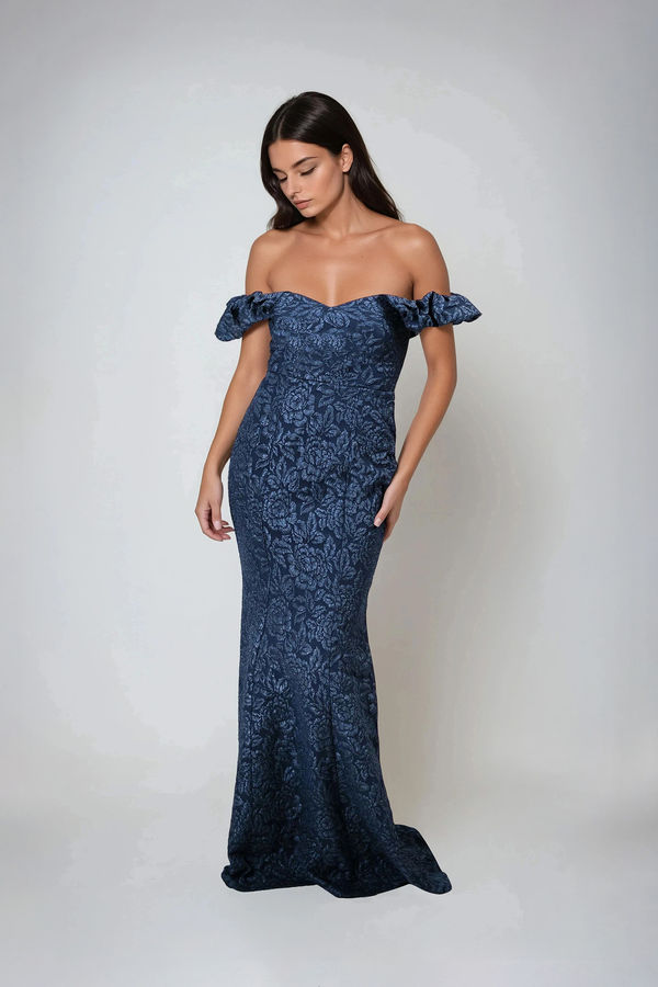 Pretty As Ever Jacquard Floral Maxi Dress - Navy