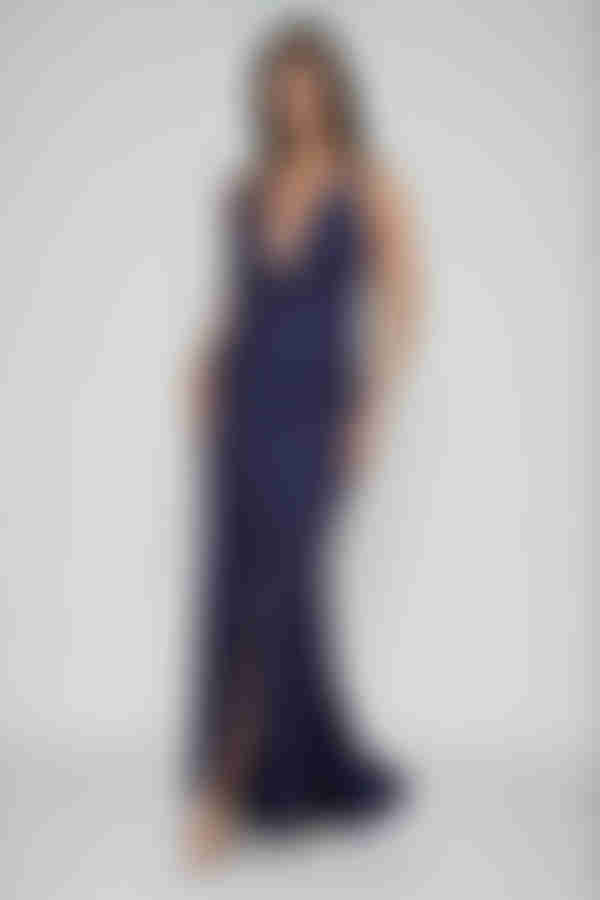 Pure Elegance Plunge Backless Maxi Dress - Navy