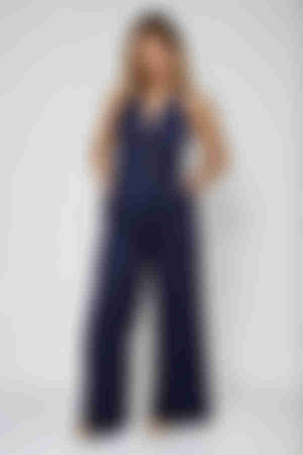 Strut & Stripe Belted Halter Jumpsuit - Navy
