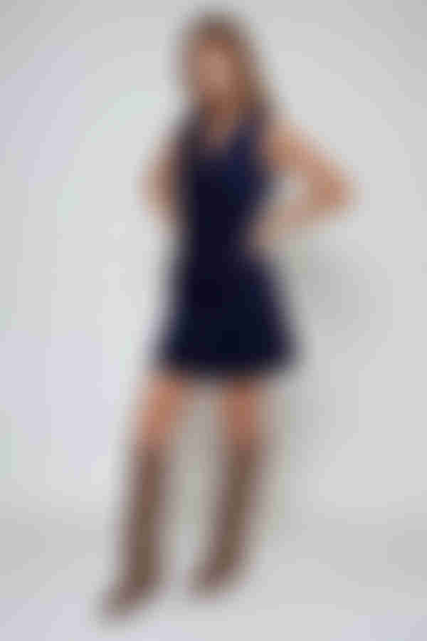 Sweet Edge Scallop Button Mini Dress - Navy 