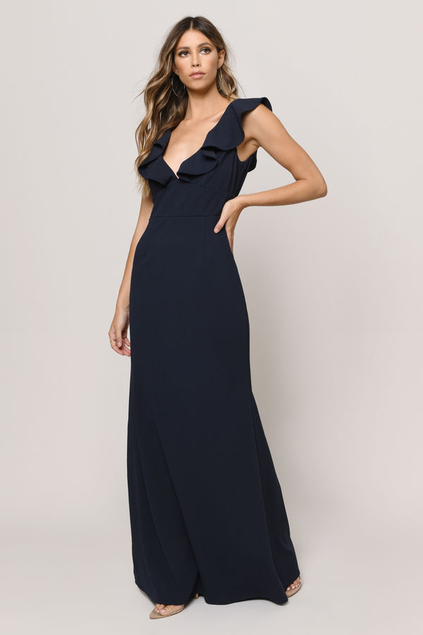 Too Close Navy Ruffle Maxi Mother Of The Bride & Groom Dress