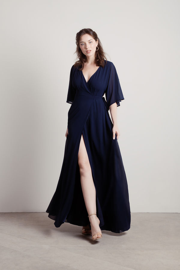We Could Be Navy Wrap Maxi Modest Homecoming Dress