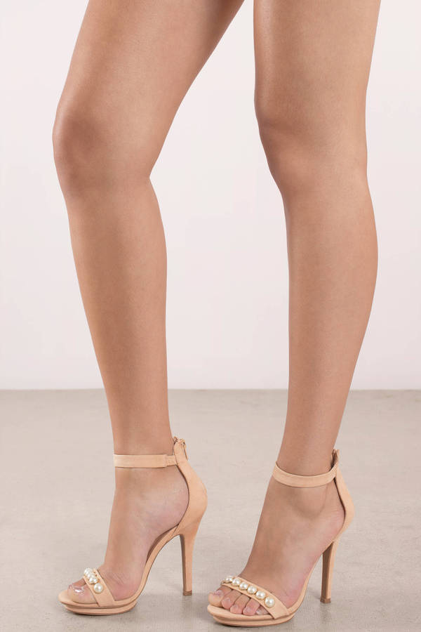 Cute Nude Heels - Embellished High Heels - Nude Pearl Heels