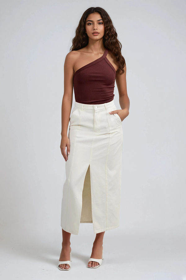 Dreamy Denim Wash Midi Skirt - Oatmeal