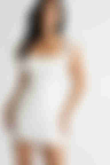 Althea Off White Ruffled Ruched Bodycon Mini Dress