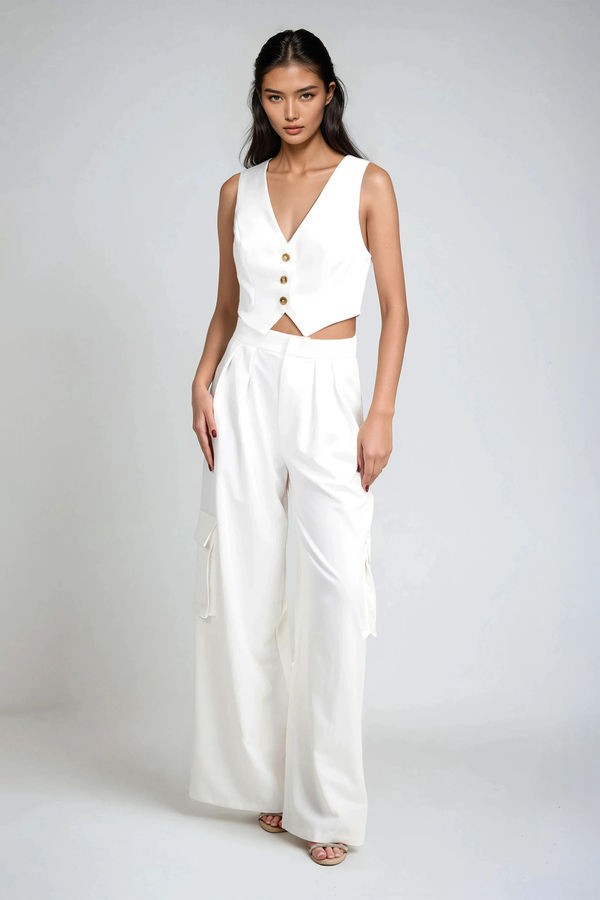City Vibes Vest Top and Cargo Pants Set - Off White