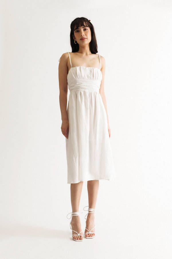 Get A Clue Off White Ruched Tied Midi Dress