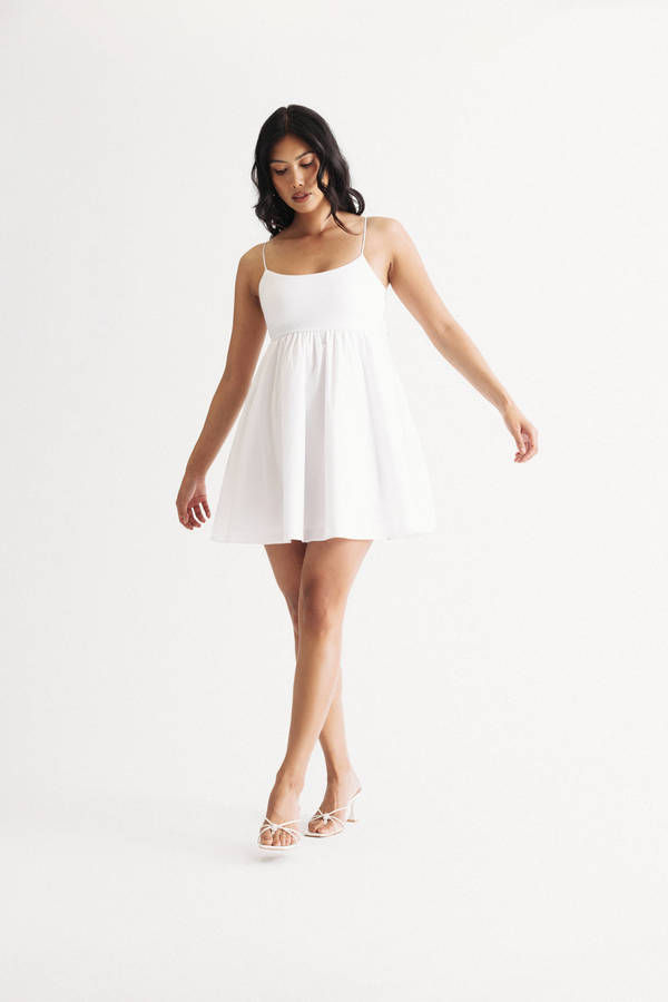 Mae Off White Tie Strap Babydoll Skater Dress with Pockets