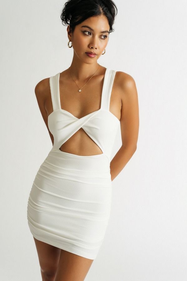 Montero Formal White Ribbed Twisted Cutout Bodycon Mini Dress