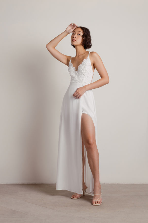 My Moment Off White Crochet High Slit Maxi Mother Of The Bride Dress
