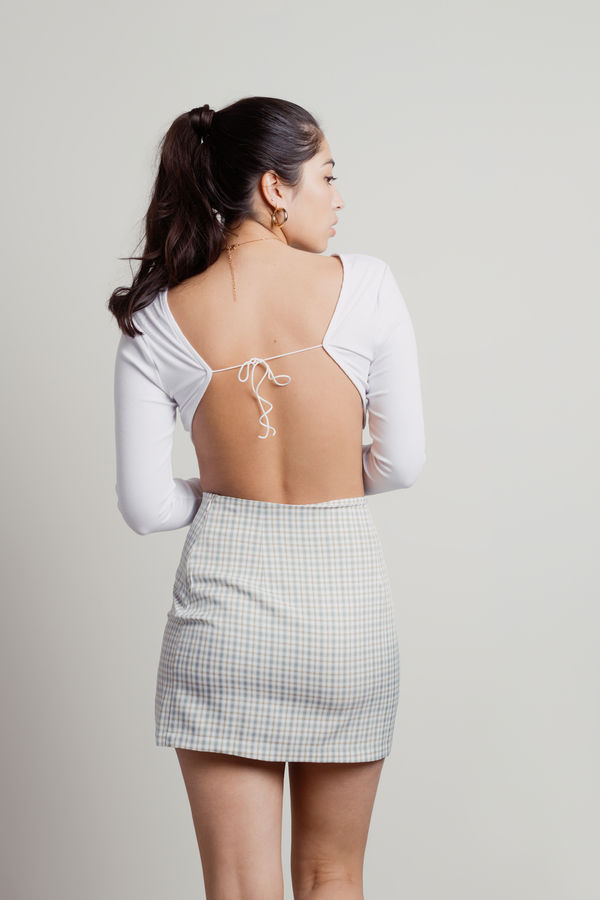 Rumi Off White Open Back Long Sleeve Crop Top