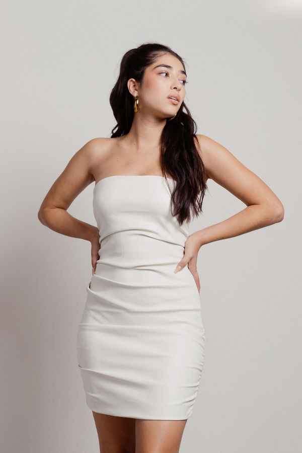 Stay Up Off White Prom PU Lux Pleather Bodycon Tube Dress