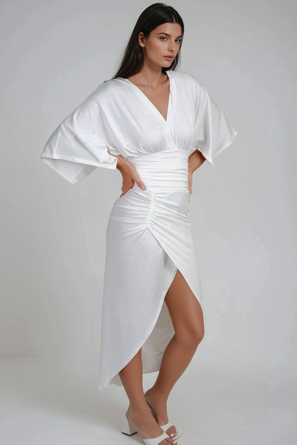 Still So Soft Kimono Slit Midi Dress - Off White