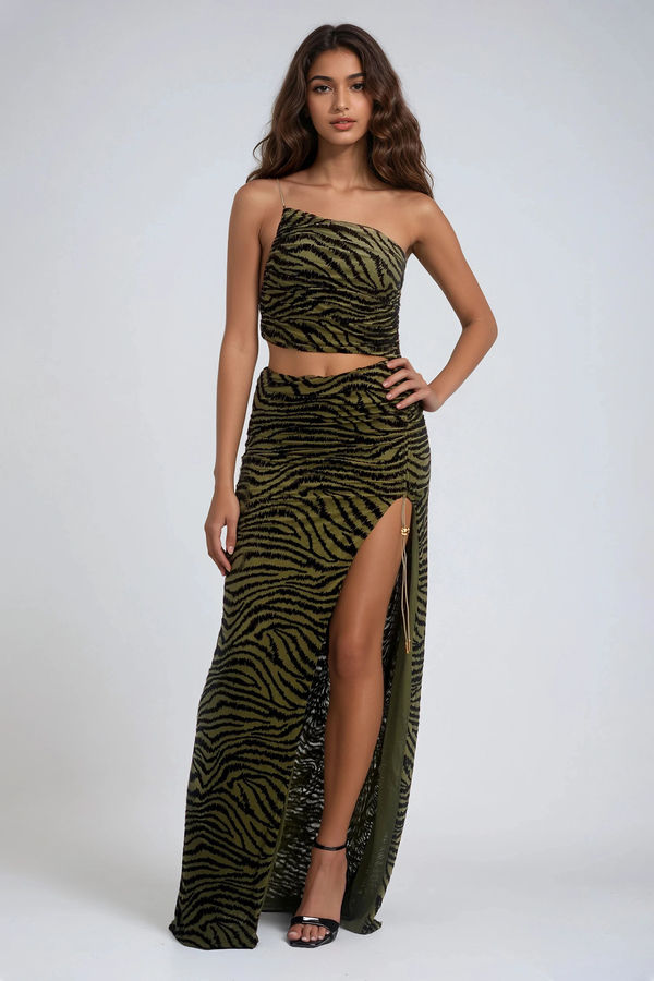 Wild Affair Velvet Mesh Maxi Dress - Olive Black