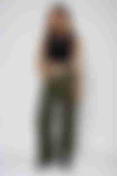 Loose and Free Twill Drawstring Pants - Olive