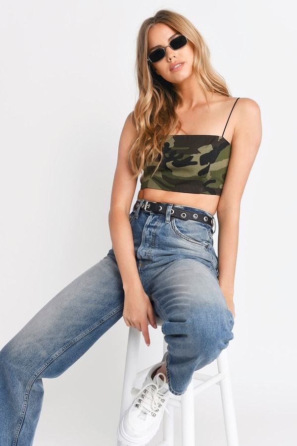 Take Action Crop Top - Olive Multi