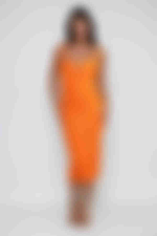 Bold Essence Ribbed Bodycon Midi Dress - Orange