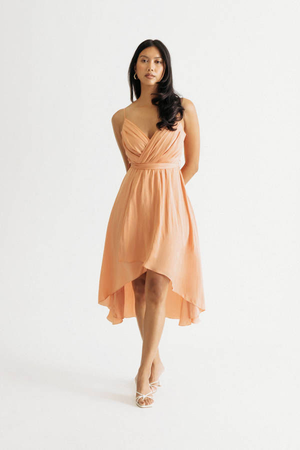 Kammila Orange Wrap Asymmetrical Midi Dress