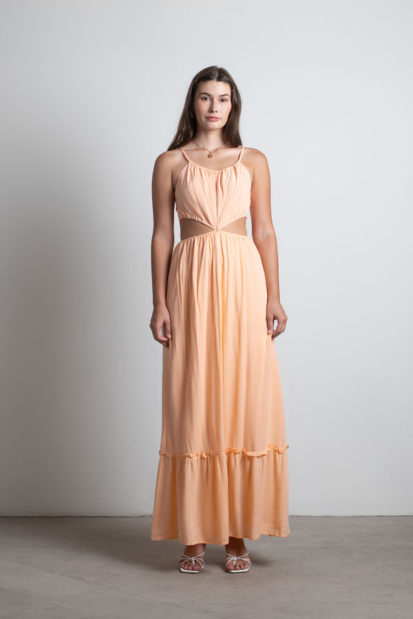 Sherbert Summer Orange Cutout Maxi Engagement Dress