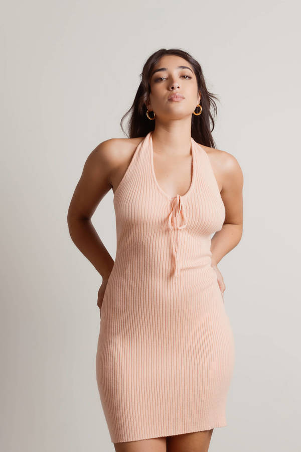 Back In The Day Ribbed Backless Summer Dress - Peach