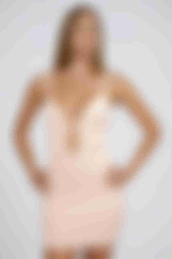 Everyday Glam Plunge Backless Mini Dress - Peach
