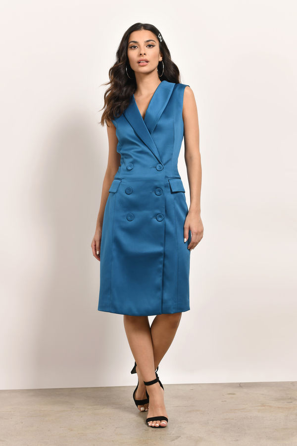 Blessed Are the Meek Buttoned Blazer Midi Dress - Petrol