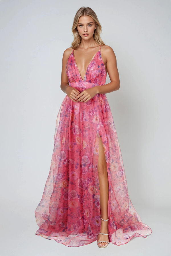 Soft Temptation Floral Sweetheart Maxi Dress - Pink