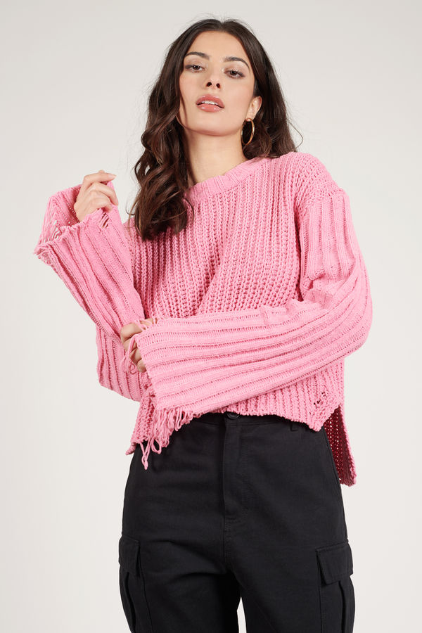 Sugar Coated Pink Distressed Sweater