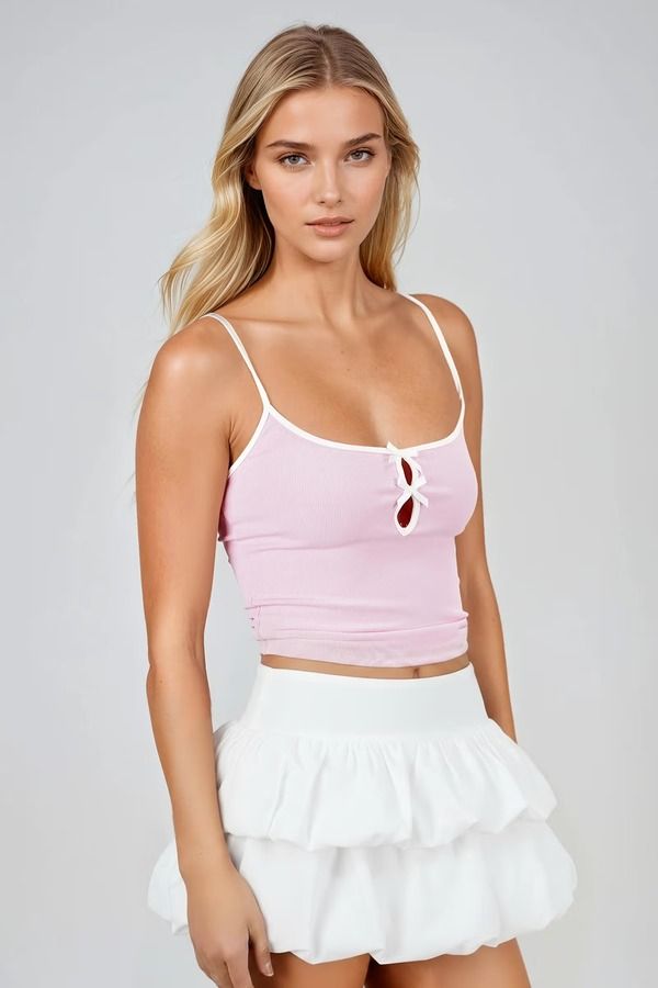 Sweet Tease Cutout Bow Cami Top - Pink