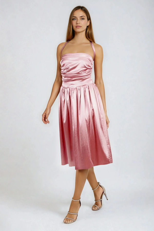 Sweet Trouble Halter Bodycon Midi Dress - Pink