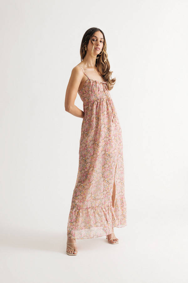 Take It All Pink Floral Slit Casual Maxi Dress