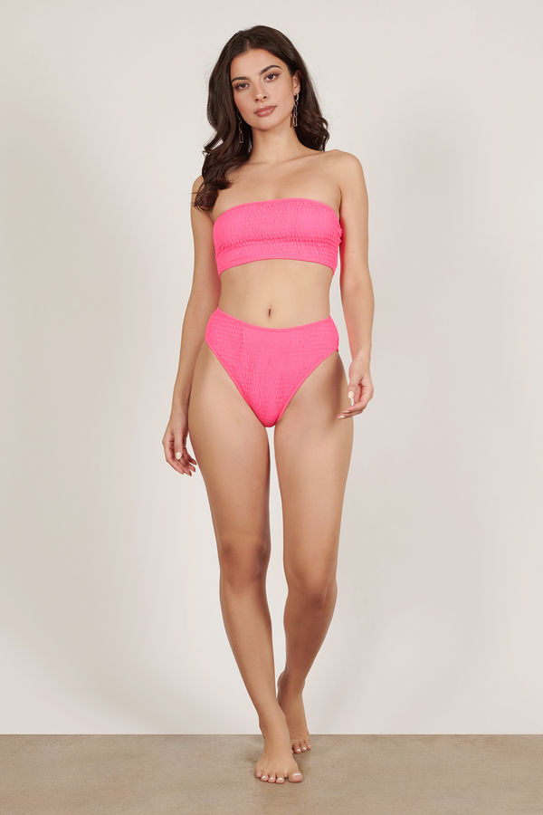 Tory Pink Smocked Bandeau Bikini Set
