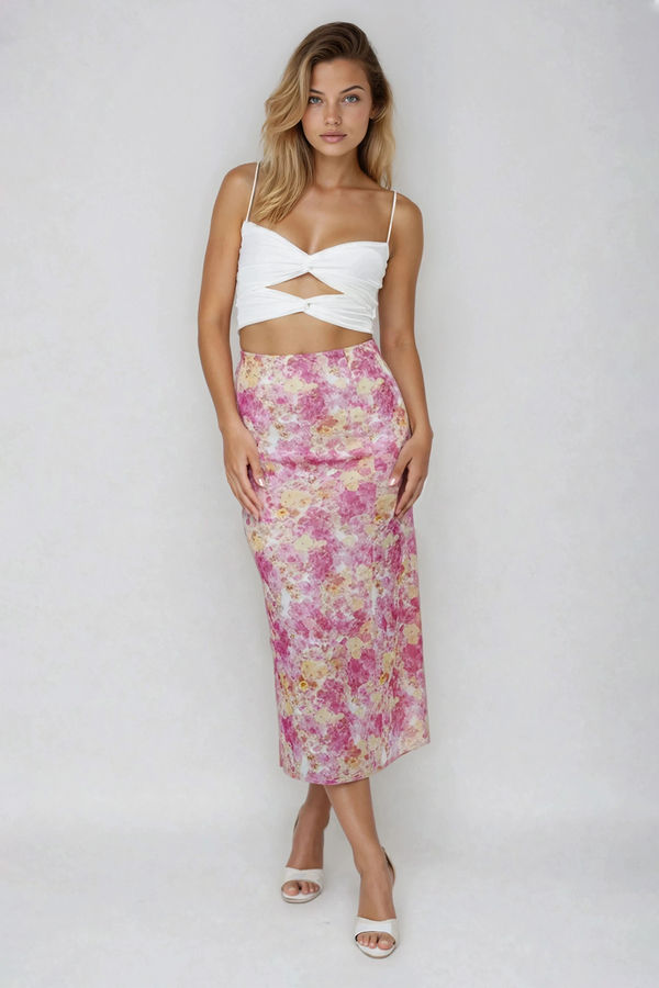 Catch the Breeze Floral Mesh Maxi Skirt - Pink/Yellow
