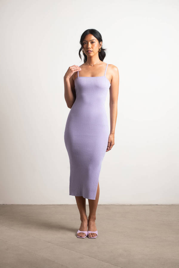 Go Figure Purple Slit Bodycon Midi Dress