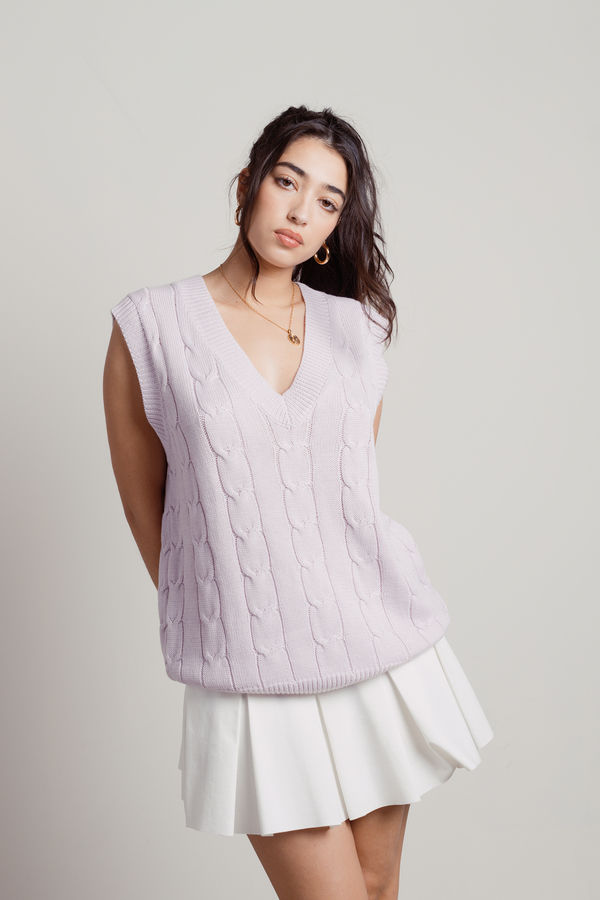 Studious Purple V-Neck Cable Knit Sweater Vest