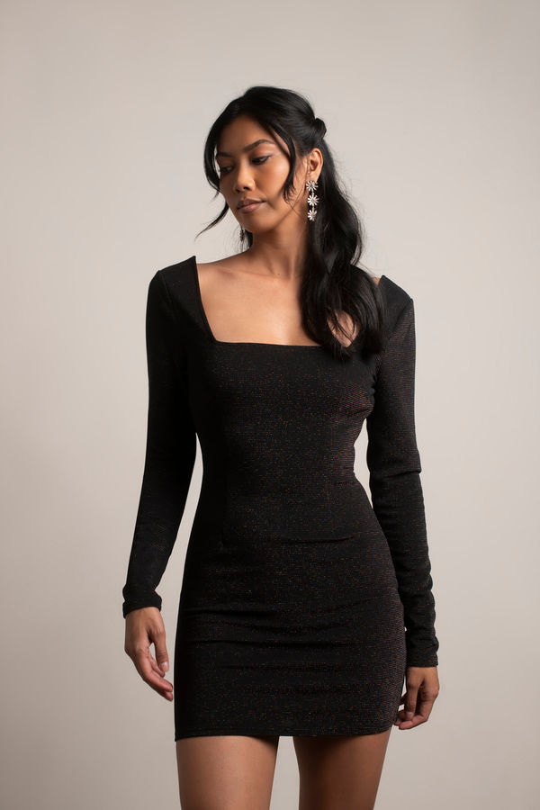 Black Bodycon Dress Long Sleeve Ruched Mesh | Ally Fashion-vachngandaiphat.com.vn