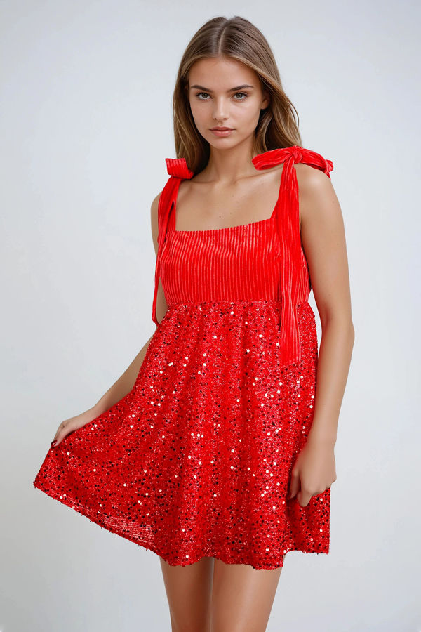 Candy Rush Velvet Sequin Mini Dress - Red