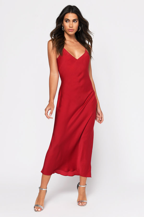 Isabella Red Satin Midi Dress