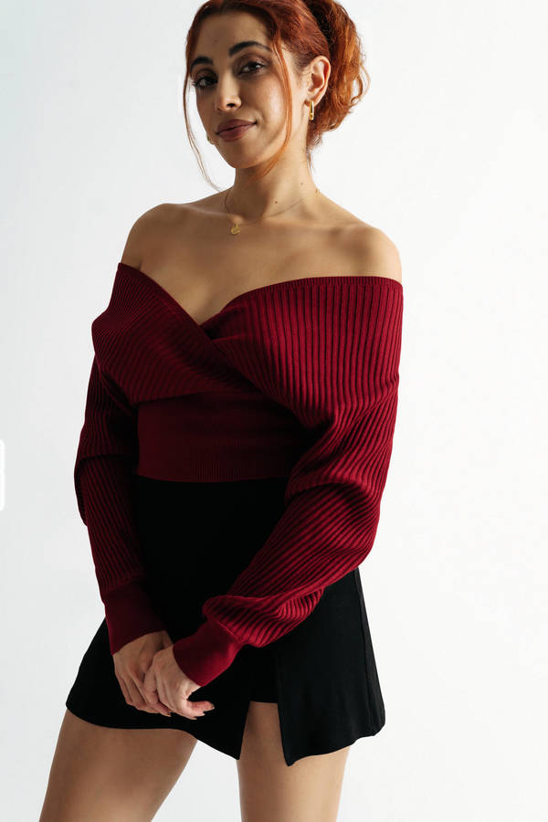 Jaida Red Surplice Cropped Sweater