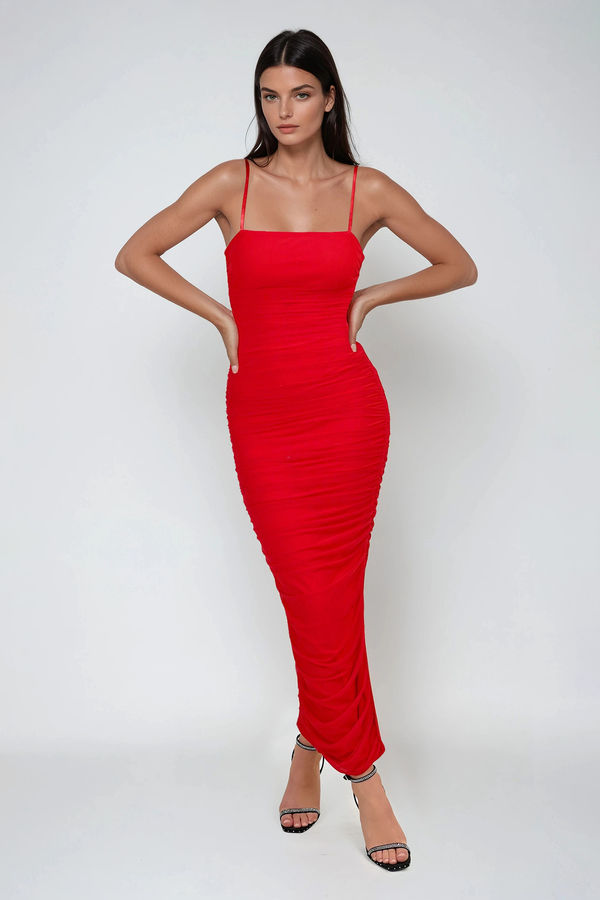 Rosie Ruched Cami Midi Dress - Red