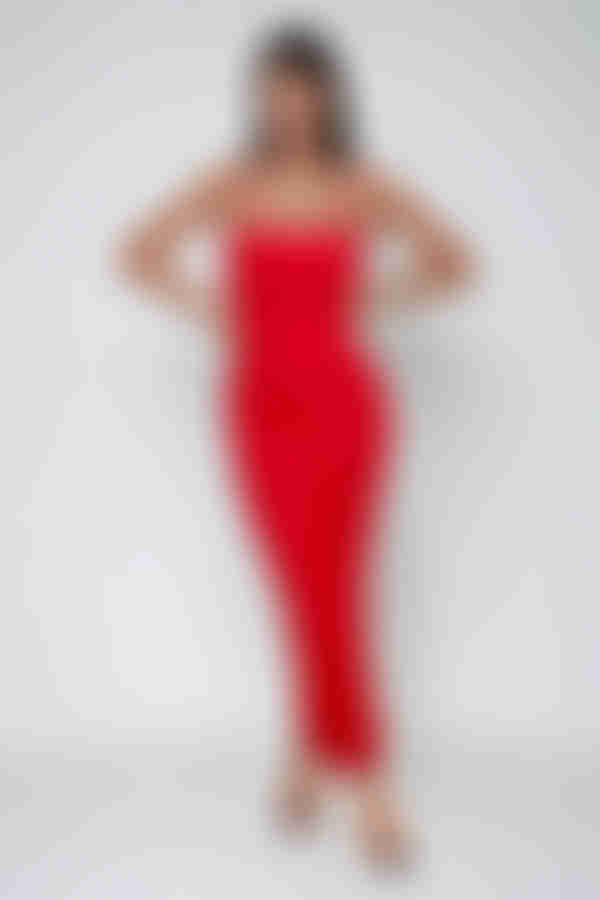 Rosie Ruched Cami Midi Dress - Red