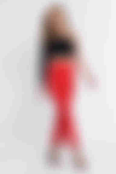 Slit Down High Waist Pants - Red