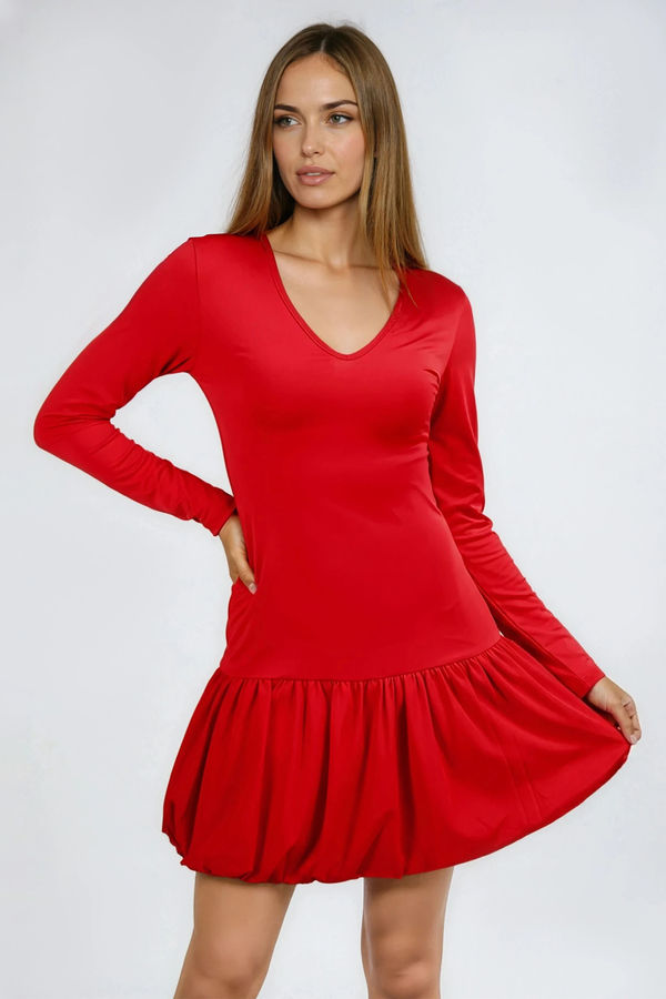 Sweet Haven Long Sleeve Bubble Hem Mini Dress - Red