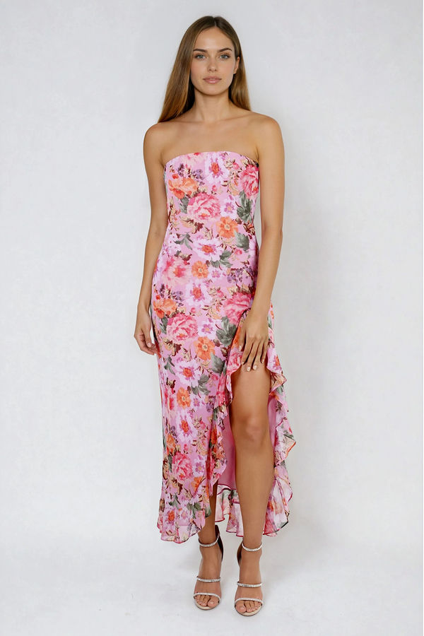 Sweet Romance Strapless Ruffled Maxi Dress - Rose Lavender