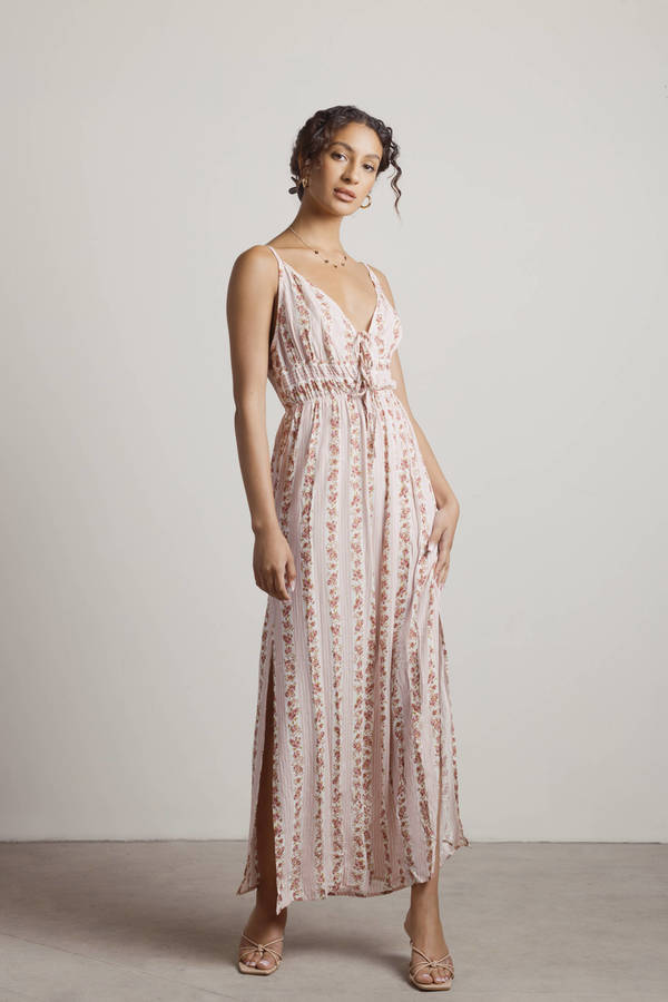 Paint the Walls Rose Floral Striped Keyhole Maxi Dress