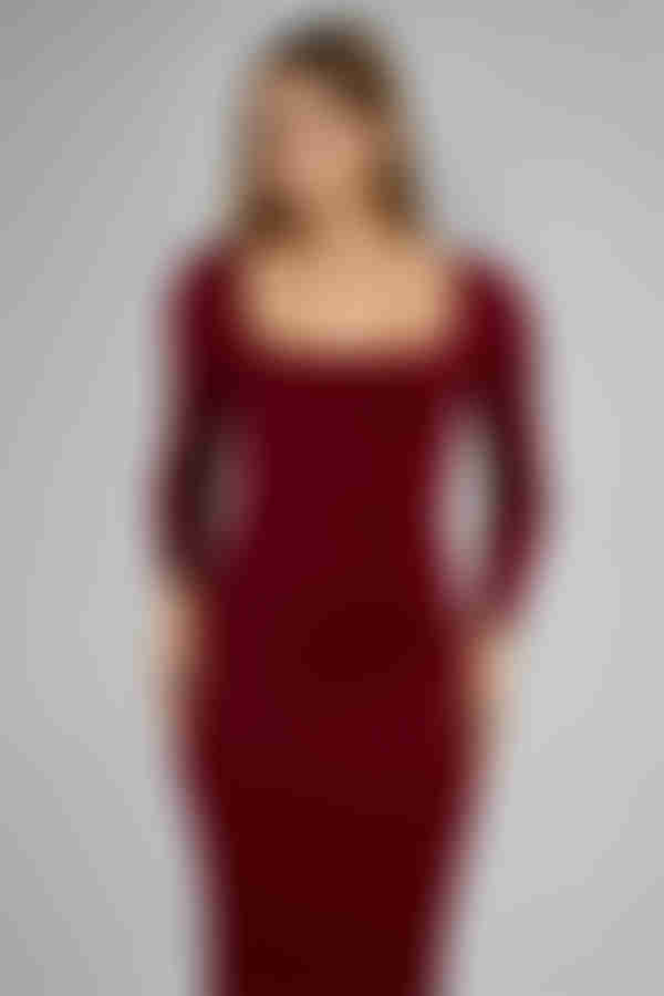 Easy Comfort Ribbed Square Neck Midi Dress - Rouge