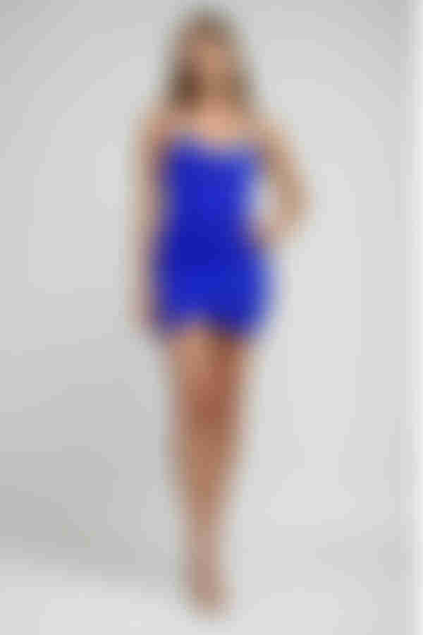 Last Call Mesh Cowl Neck Bodycon Mini Dress - Royal Blue