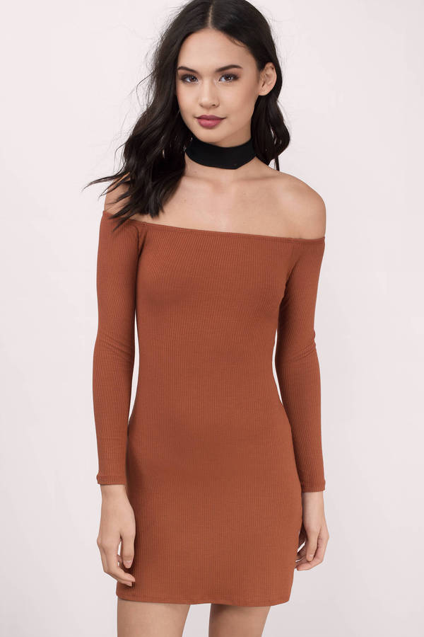 Already RSVP'd Rust Brown Ruched One-Shoulder Bodycon Dress